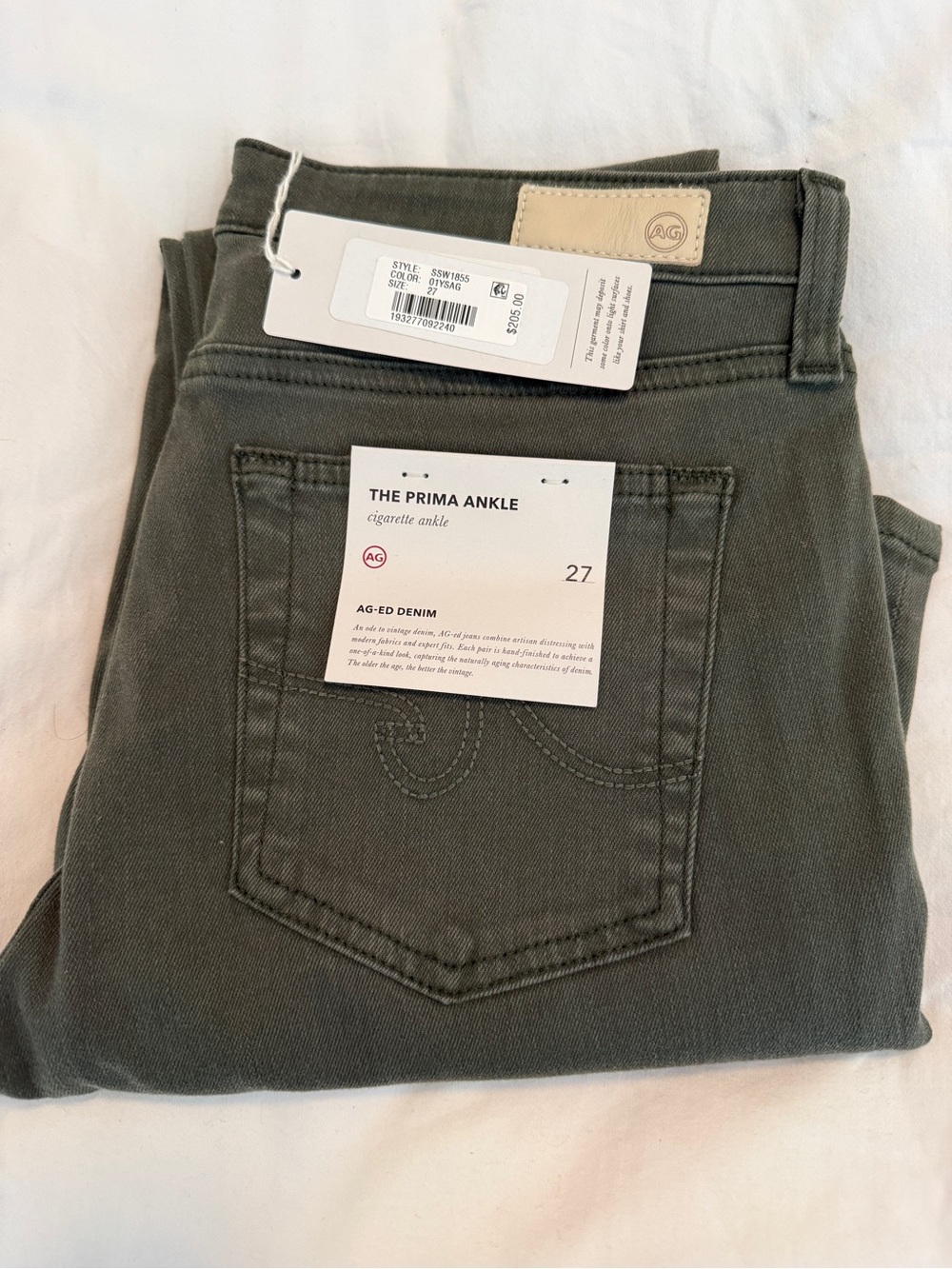 Ag Adriano Goldschmied Prima Ankle Cigarette Jeans - Olive